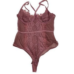 Fashion Nova L Black Lace Built In Bra UW Lingerie Teddy Bodysuit Babydoll 3792